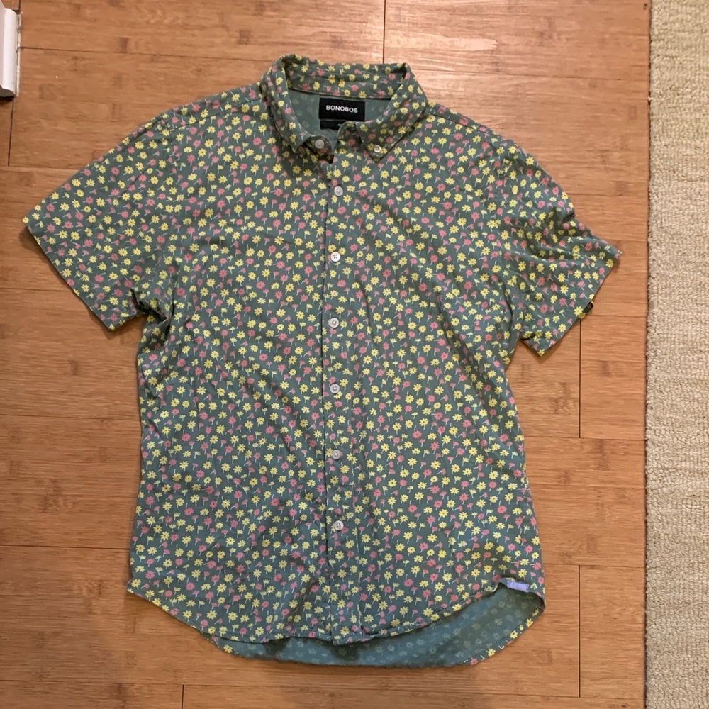 Bonobos Short-Sleeve Floral Button-Up Shirt in Green